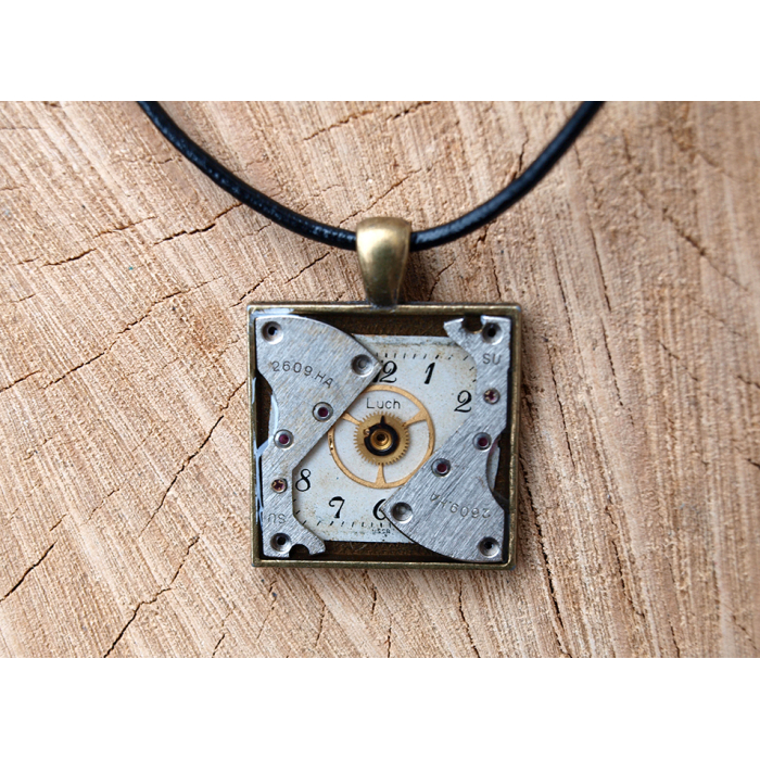Square with a Clock Face (Steampunk) Pendant