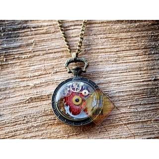 Mini-Clock (Mechanism on a Red Background) (Steampunk) Pendant