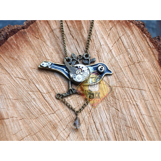 Bird on a Branch with a Chain (Steampunk) Pendant