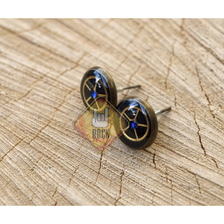 Clock Wheel with Blue Rhinestones (Steampunk) Stud Earrings