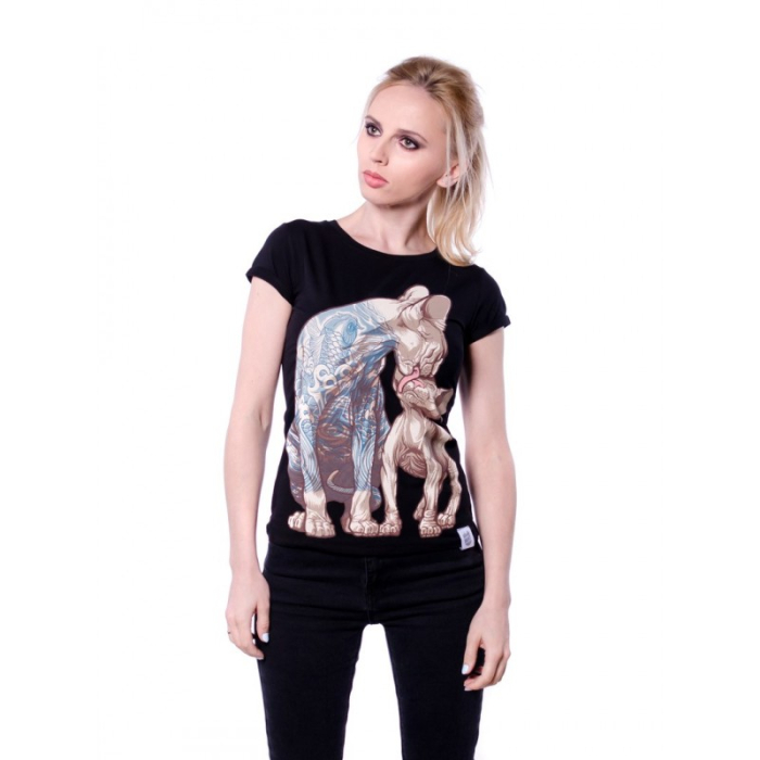 Cat with Tattoos Urbanist Women's Black T-Shirt