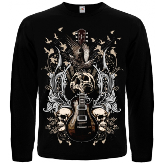Guitar with Skulls and Ravens Long Sleeve T-Shirt