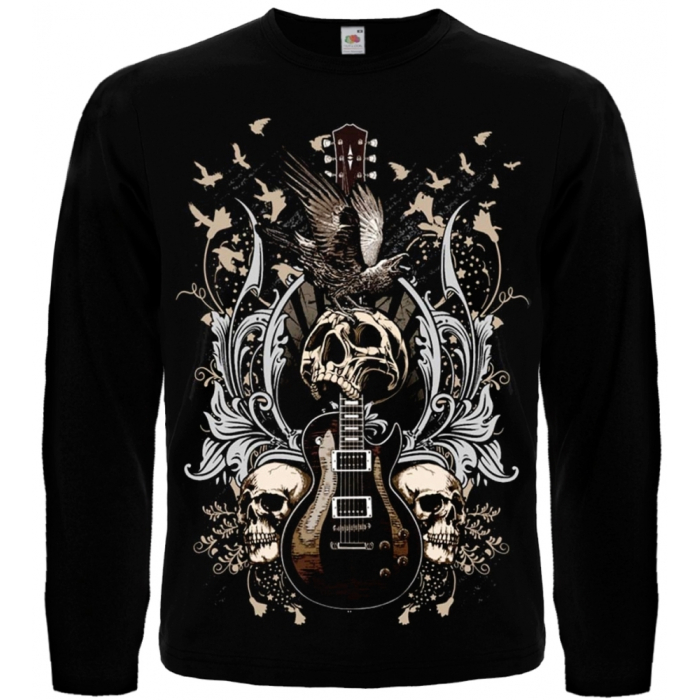 Guitar with Skulls and Ravens Long Sleeve T-Shirt